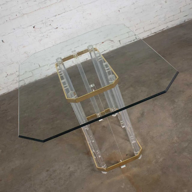 Hollywood Regency Glass, Brass, & Lucite Dining Table in the Style of Charles Hollis Jones For Sale - Image 10 of 13
