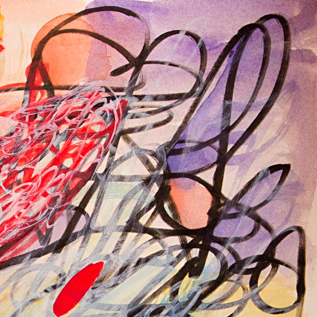 White Flower – Abstract Circular Composition With Dynamic Linework in Oil Markers and Acrylics on Paper – 18 X 24 In For Sale - Image 4 of 9