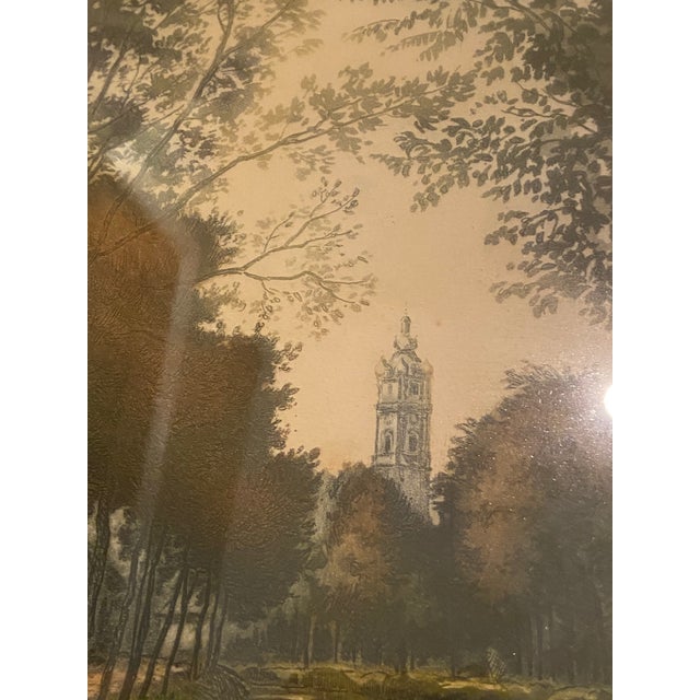 Blue Antique French Canal Landscape Etching Signed F. Roth, Framed For Sale - Image 8 of 12