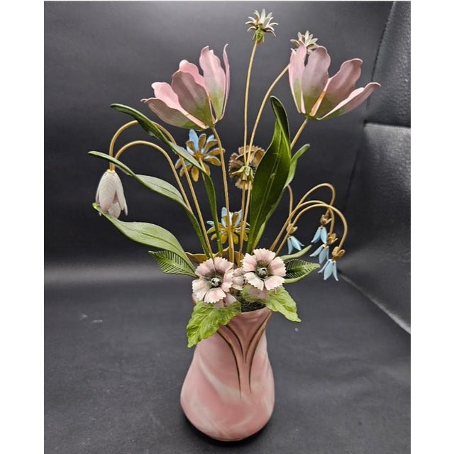 Pink Vintage 1986 Imperial Palace Enameled Tole Flower Bouquet Igor Faberge Franklin Mint For Sale - Image 8 of 10