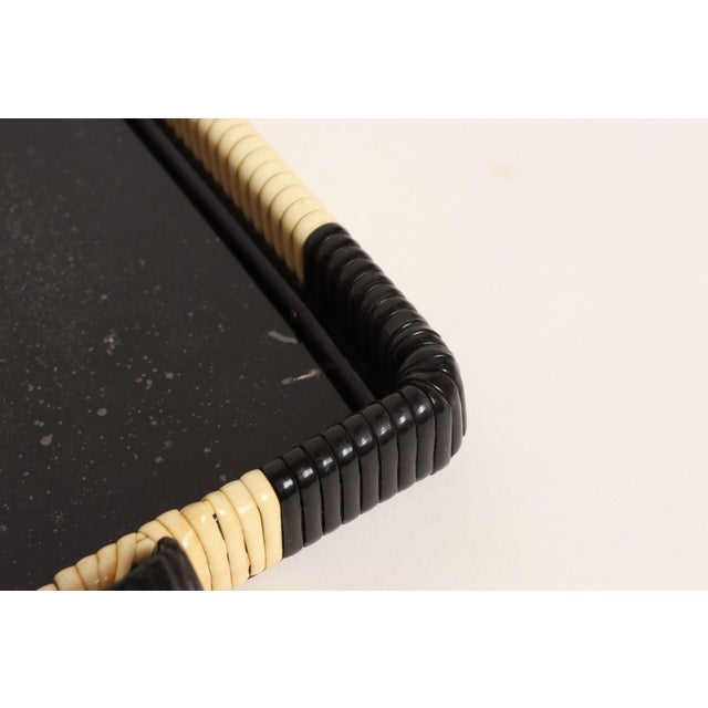 Art Deco Cream and Black Woven Rubber Vanity/Serving Tray With Glass Surface For Sale - Image 12 of 15