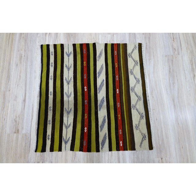1960s Cabin Style Small Turkish Hand Knotted Striped Kilim Rug For Sale - Image 4 of 11
