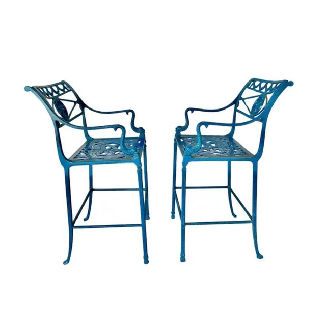 Mid 20th Century Mid-Century Aluminum Patio Barstools, a Pair For Sale - Image 5 of 8