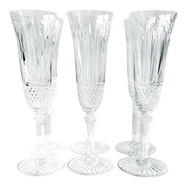 Vintage Saint Louis ‘Tommy’ Crystal Champagne Flutes: Diamond Cut, Set of 6 For Sale