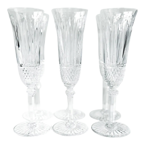 Vintage Saint Louis ‘Tommy’ Crystal Champagne Flutes: Diamond Cut, Set of 6