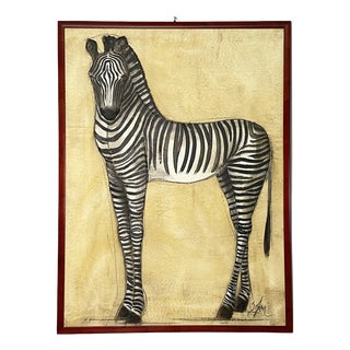 Etiennette Johan, Zebra, 1930s, Mixed Media on Canvas For Sale