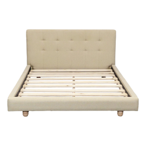 Crate & Barrel Tate Beige Upholstered Bed Frame With Tufted Headboard