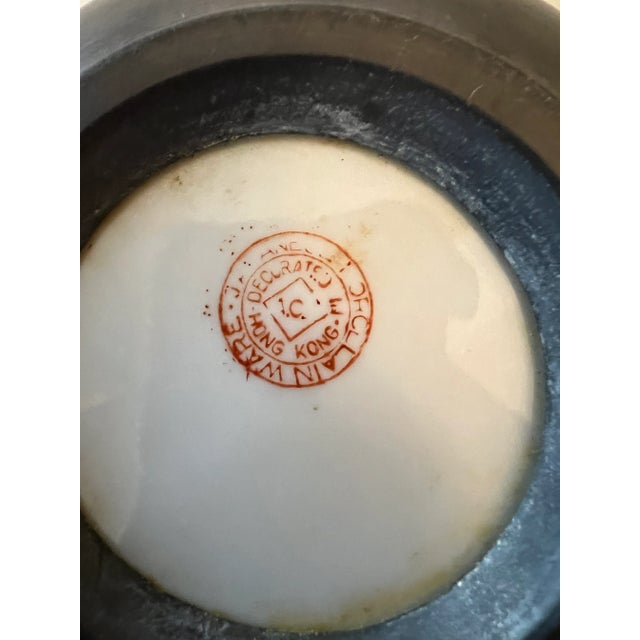 Green Mid Century Asian Porcelain Bowl Wrapped in Pewter For Sale - Image 8 of 9