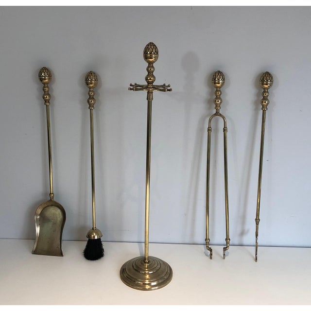 1970s Neoclassical Style Brass Pineapple Fireplace Tools in the Style of Maison Baguès For Sale - Image 5 of 12