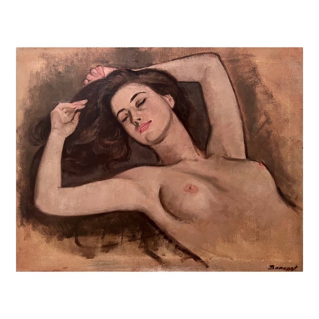 Original Oil on Canvas "Reclining Nude"-Robert Baranet-1967 For Sale