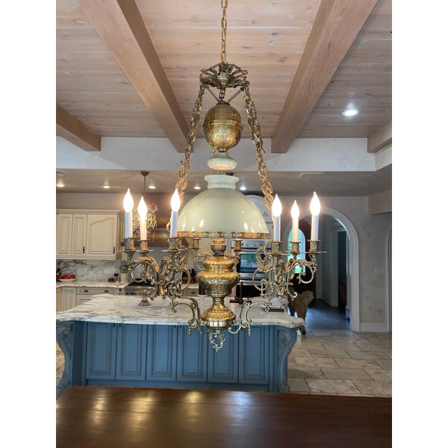 1890's French Large Blue & Brass Chandelier For Sale In New York - Image 6 of 13