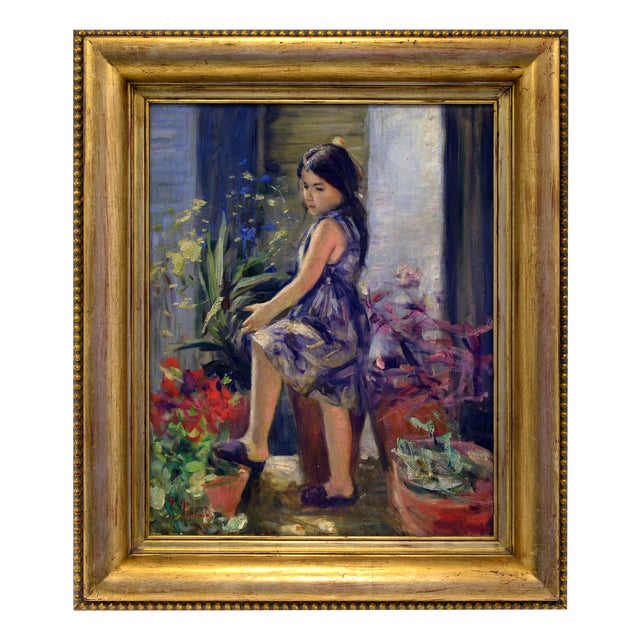 Tonino Manna, Scene in the Garden, 1990s, Oil on Canvas, Framed For Sale