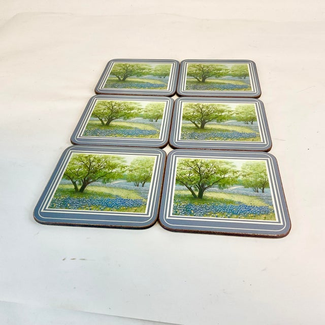 1970s Vintage Boho Chic Texas Bluebonnet Coasters - Set of 6 For Sale - Image 4 of 10