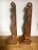 Two massive 32.5" tall hand-carved mahogany corbels with stepped shelf in a natural, rustic finish. Shelf Top: 13.125" x...