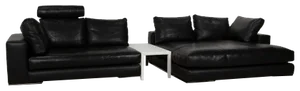 Set of Hamilton Corner Sofa in Black Leather and Coffee Table in White Leather from Minotti