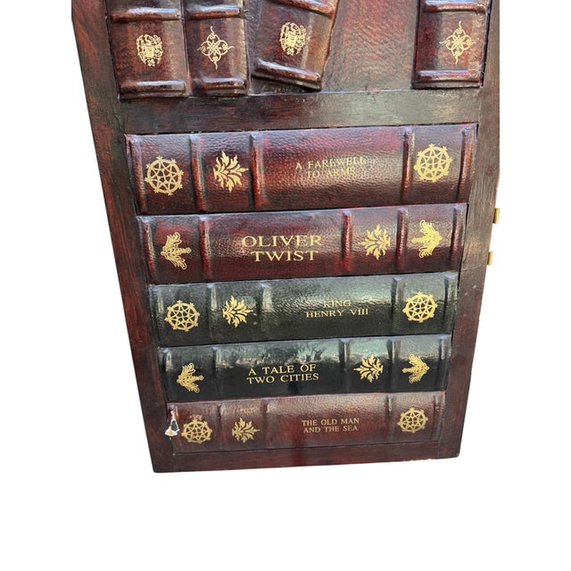 Traditional Late 20th Century Four Panel Wooden Screen / Room Divider With Leather Embossed Classic Book Bindings - Set of 4 For Sale - Image 3 of 11