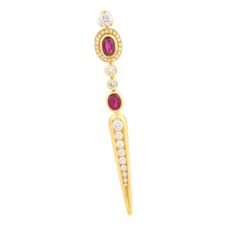 Vintage Ruby Diamond 18k Yellow Gold Brooch For Sale