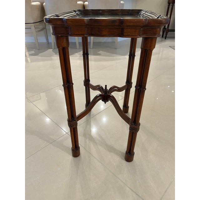 Maitland - Smith Mainland-Smith Wood and Leather Top Side Table For Sale - Image 4 of 7