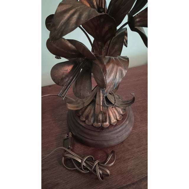Mid-Century Modern Mid-Century Tole Table Lamp Metal Lily Motif For Sale - Image 3 of 9