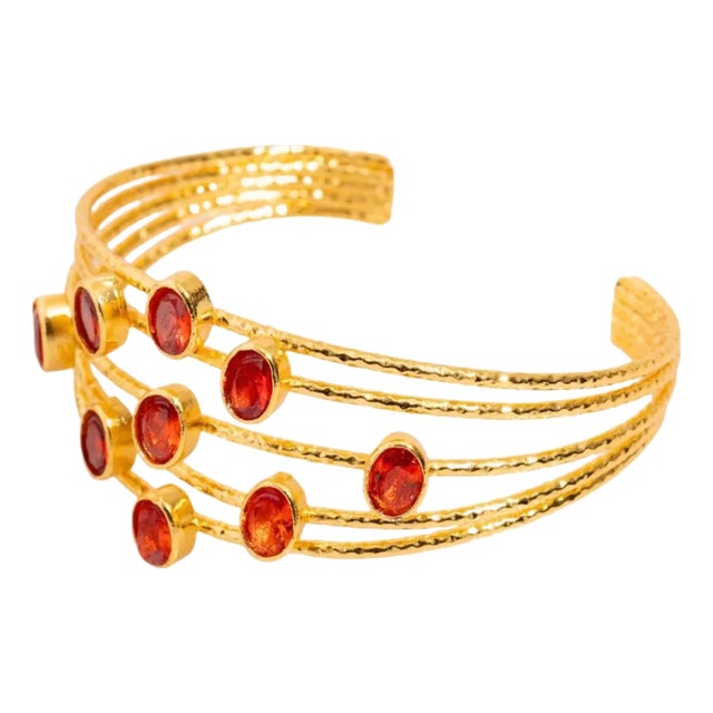 Cleopatra Gold & Carnelian Stone Cuff Chunky Bracelet For Sale