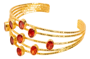 Cleopatra Gold & Carnelian Stone Cuff Chunky Bracelet