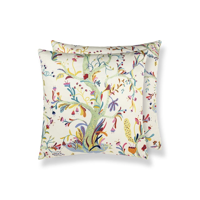 Contemporary The House Of Scalamandré Enchanted Meadow Square Pillow In Aqua For Sale - Image 3 of 3