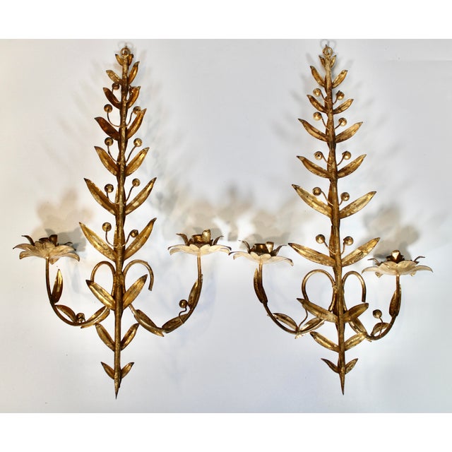 Mid 20th Century Italian Golden Gilt Tole Wall Sconces For Sale - Image 10 of 12
