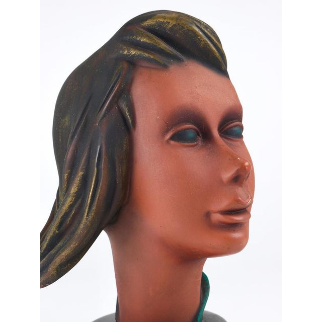 Ceramic Large Mid-Century Female Bust Head of Young Woman in Terracotta, Austria, 1950s For Sale - Image 7 of 18