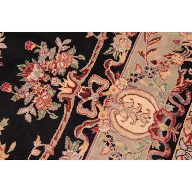 1990s Art Nouveau 1990's Floral Pak-Persian Black/Taupe Wool Rug - 6'0'' X 9'0'' For Sale - Image 5 of 9