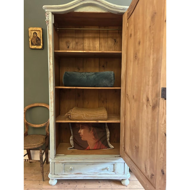 Vintage Painted Pine Linen Press with Inlaid Chinoiserie, 1890s For Sale - Image 5 of 10
