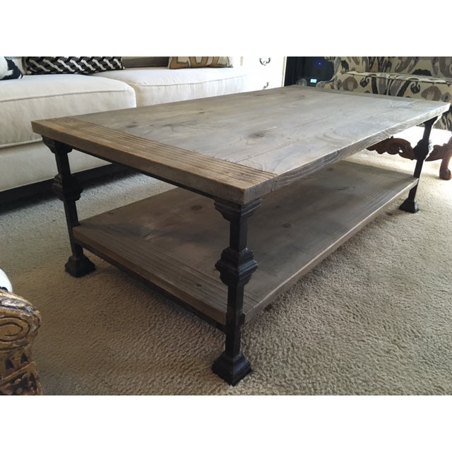 Rustic Gray Wash Wood & Iron Coffee Table | Chairish
