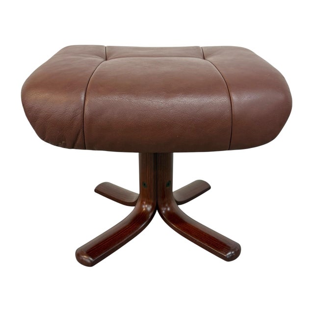Vintage Norwegian Leather Lounge Chair & Ottoman For Sale - Image 10 of 11