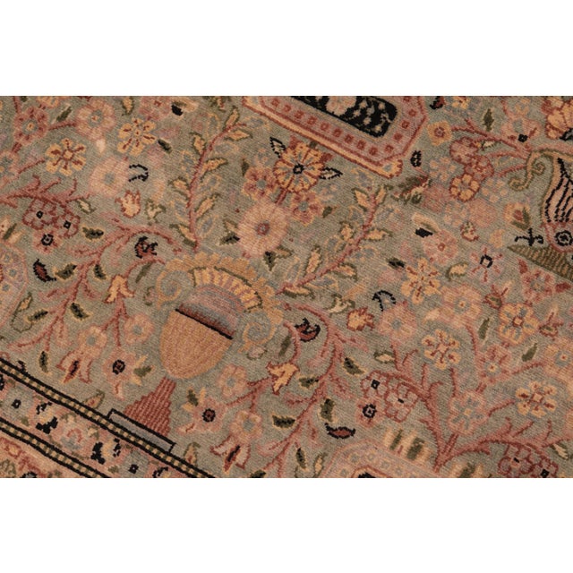 Shabby Chic Floral 1990's Pak-Persian Green/Beige Wool Rug - 6'3'' X 9'6'' For Sale - Image 3 of 9