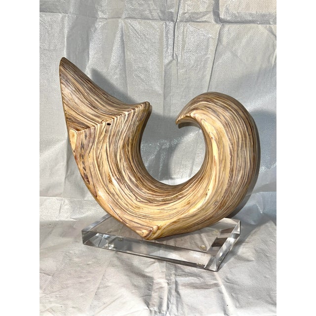 Biomorphic Modernist Abstract Wood Sculpture on Lucite Base For Sale - Image 11 of 13
