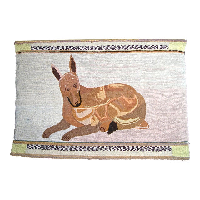 American Folk Art Hooked Rug Decorated With a Dog For Sale