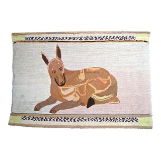 American Folk Art Hooked Rug of a Recumbent Dog, New England, Possibly Vermont For Sale