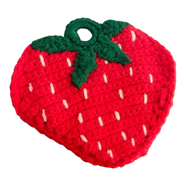 Handmade Knit Strawberry Pot Holder For Sale