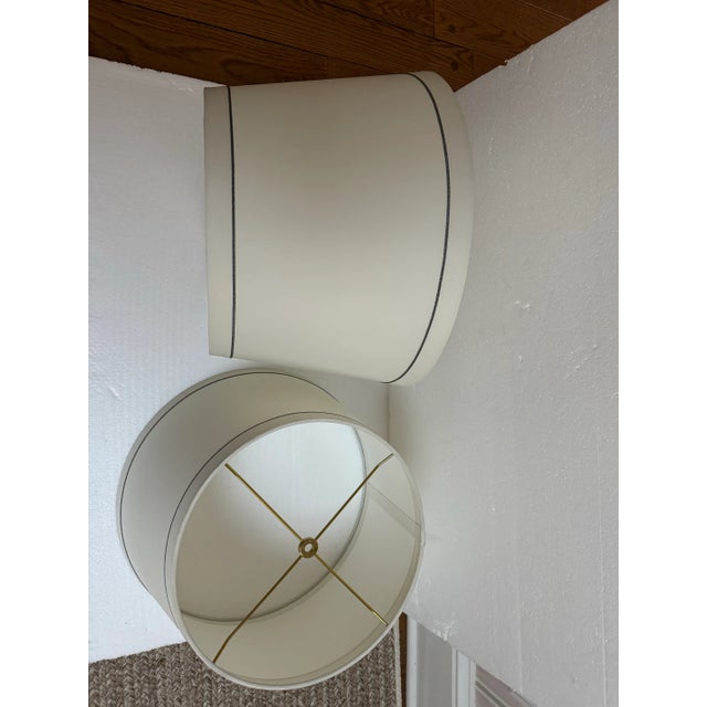 2020s Pair of Tanner Kenzie Sateen Lamp Shades With Silver Trim For Sale - Image 5 of 9