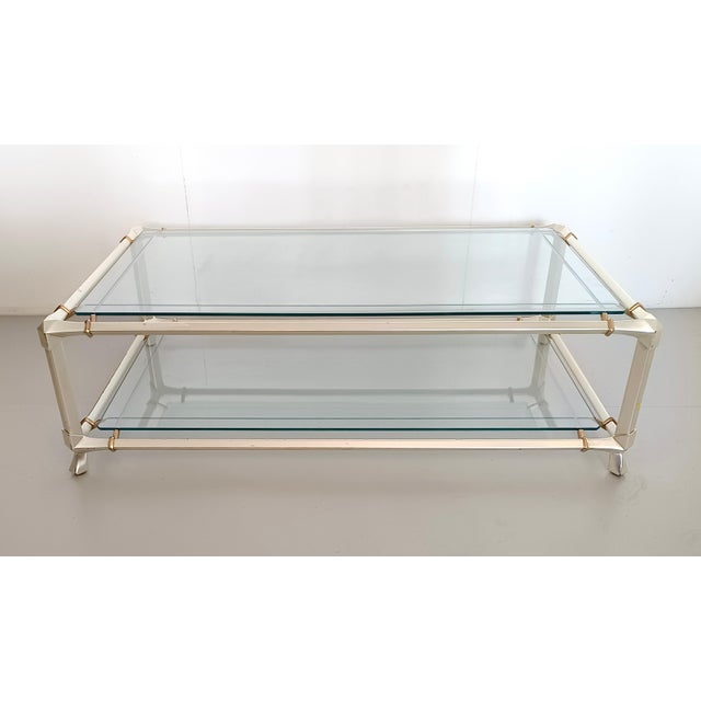 Rectangular Engraved Crystal and White Metal Coffee Table with Lower Shelf, 1990s For Sale - Image 4 of 14