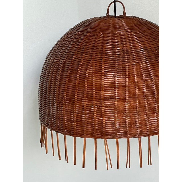 Mid-Century Modern Vintage Woven Rattan Dime Chandelier For Sale - Image 3 of 12