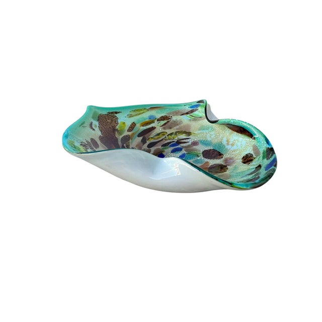 Mid-Century Modern Vintage Sommerso Murano Glass Dish – Turquoise Freeform Bowl, Tutti Frutti Confetti, End of Day For Sale - Image 3 of 5