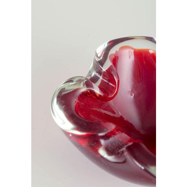 Vintage Decorative Bowl with Softly Folded Rim in Red Sommerso Glass, 1960s For Sale - Image 4 of 5