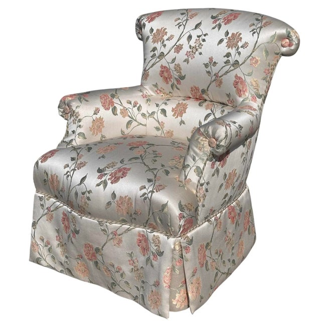 Scalamandre Silk Floral Upholstered Swivel Slipper Chair - Joanne Carson Estate - 1 of 2 For Sale In Los Angeles - Image 6 of 8