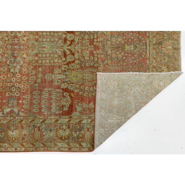 Islamic Antique Malayer Style Rug With Terracotta Field and Sage Green Boteh Motifs For Sale - Image 3 of 12