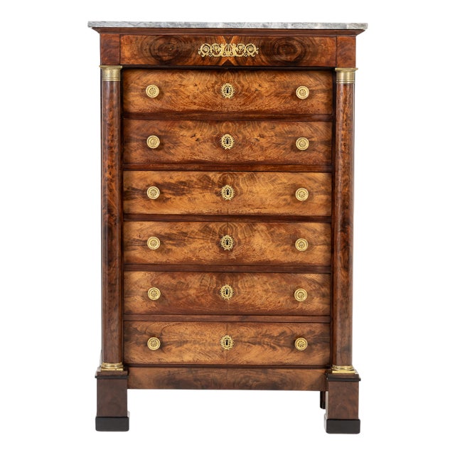 Antique French Mahogany Semainier, 1800s For Sale