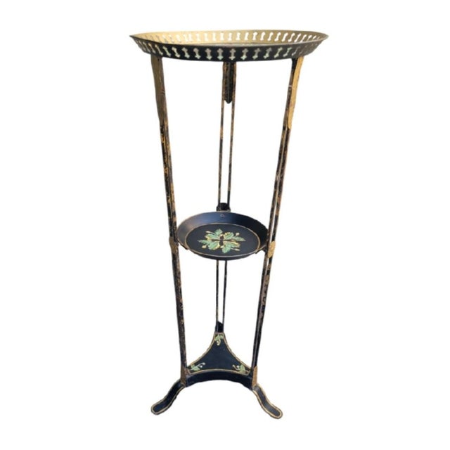 Gold Vintage John Richard Metal Tole Hand Painted Plant Stand, Drink Table For Sale - Image 8 of 8