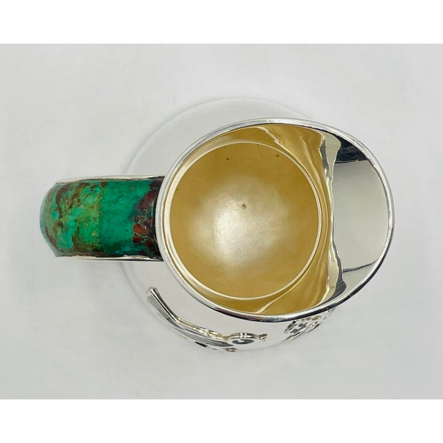 Metal 1960s Los Castillo Taxco Malachite & Silver Plate Bird Pitcher For Sale - Image 7 of 18