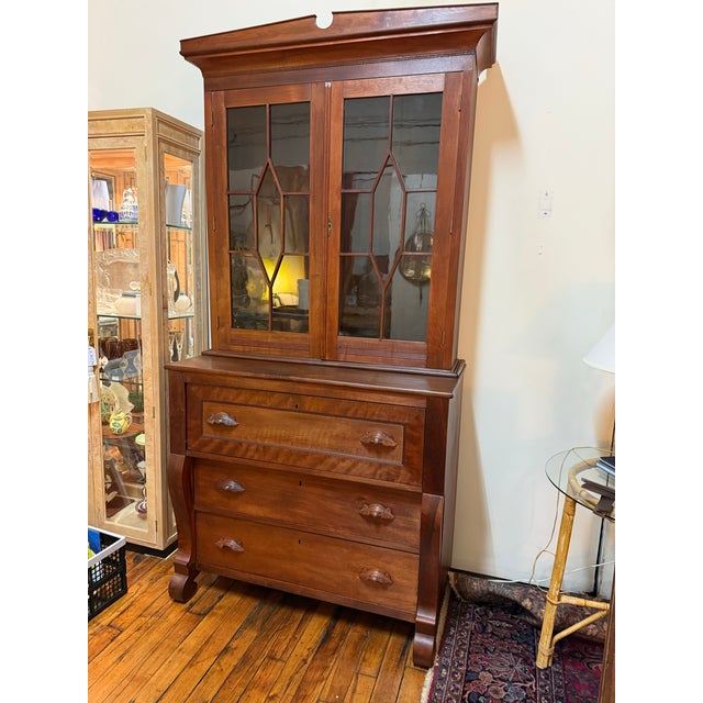 Victorian Antique 19th Century American Mahogany Secretary Desk and Bookcase For Sale - Image 3 of 12