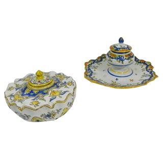 Group of Two French Faience Ink Wells, 19th Century For Sale