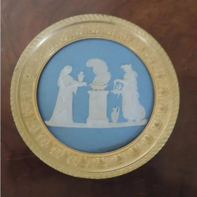 Bronze 19th Century Wedgwood Jasperware Plaque Classical Altar Scene Mounted in Gilt Bronze Frame For Sale - Image 8 of 10